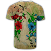 Hawaiian Blue and Red Hibiscus Polynesian T Shirt - Polynesian Pride
