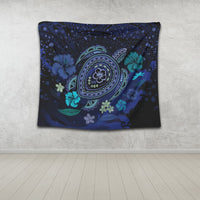 Hawaiian Blue Ocean Honu And Flowers Tapestry AH - Polynesian Pride