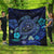 Hawaiian Blue Ocean Honu And Flowers Premium Quilts AH Black - Polynesian Pride
