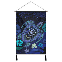 Hawaiian Blue Ocean Honu And Flowers Hanging Poster AH Hanging Poster Cotton And Linen - Polynesian Pride