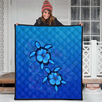 Hawaiian Blue Turtle and Hibiscus Polynesian Premium Quilts - AH - Polynesian Pride