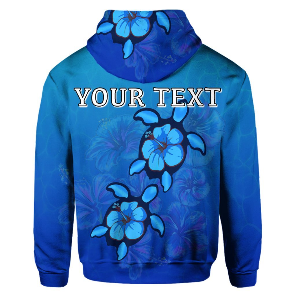Custom Hawaiian Blue Turtle and Hibiscus Polynesian Hoodie - Polynesian Pride
