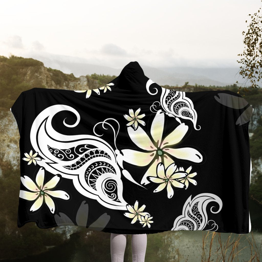 Hawaiian Butterfly Plumeria Polynesian Hooded Blanket - AH - Polynesian Pride