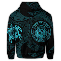 Hawaiian Coat of Arms Turtle Polynesian Zip Hoodie Blue - Polynesian Pride