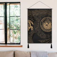 Hawaiian Coat Of Arms Turtle Polynesian Hanging Poster Gold AH - Polynesian Pride
