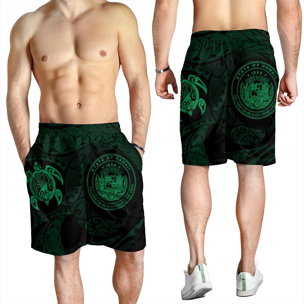 Hawaiian Coat Of Arms Turtle Polynesian Men's Shorts Green AH - Polynesian Pride
