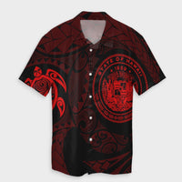 Hawaiian Coat Of Arms Turtle Polynesian Hawaiian Shirt Red AH Unisex Black - Polynesian Pride