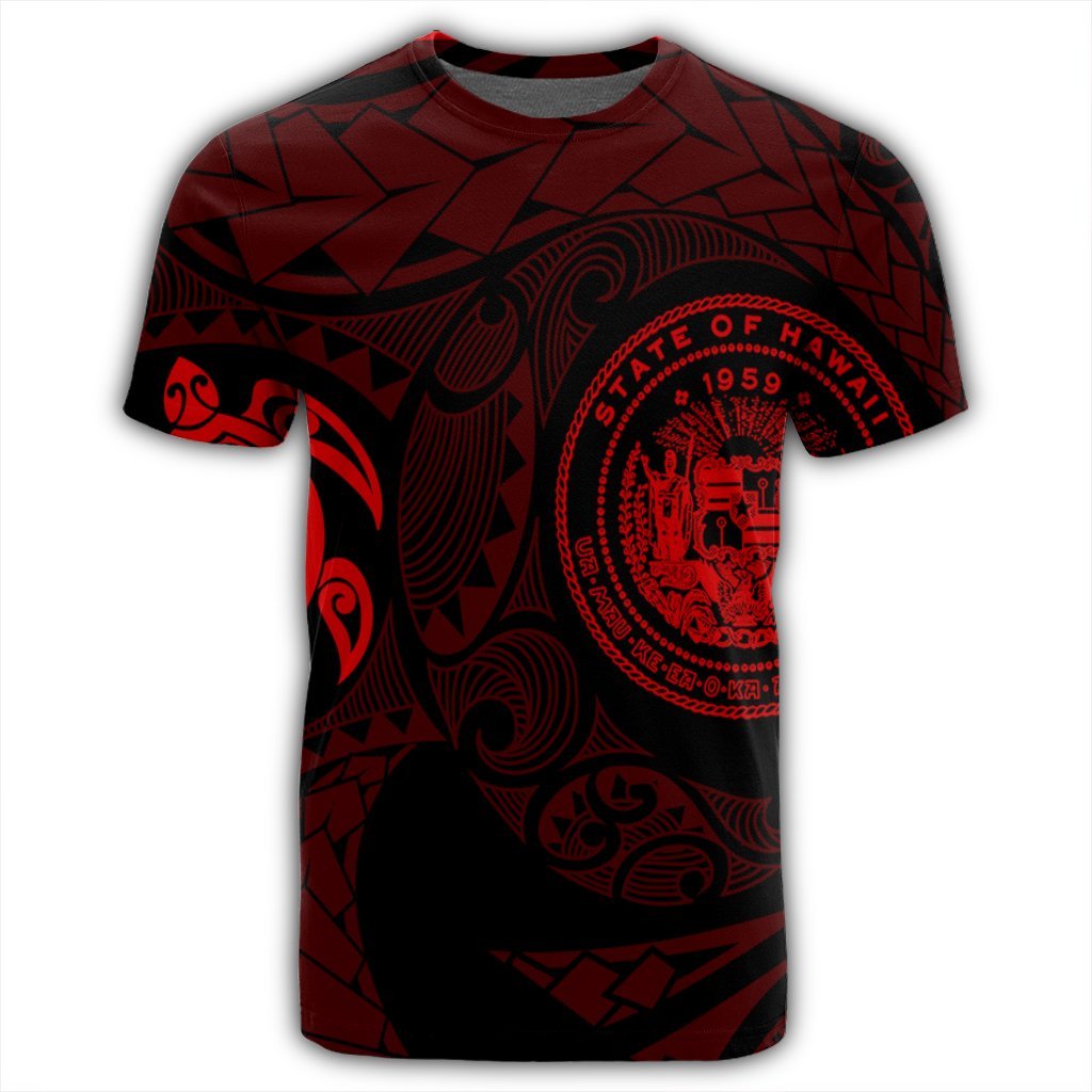 Hawaiian Coat of Arms Turtle Polynesian T Shirt Red - Polynesian Pride