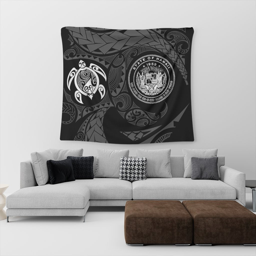 Hawaiian Coat Of Arms Turtle Polynesian Tapestry White AH - Polynesian Pride