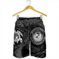 Hawaiian Coat Of Arms Turtle Polynesian Men's Shorts White AH - Polynesian Pride