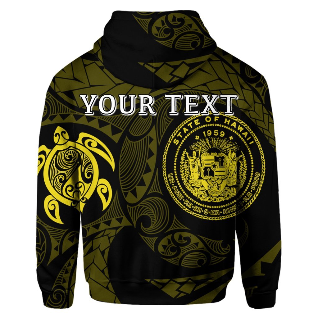 Custom Hawaiian Coat of Arms Turtle Polynesian Hoodie Yellow - Polynesian Pride