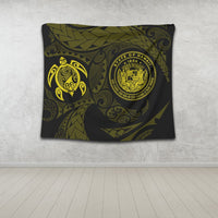 Hawaiian Coat Of Arms Turtle Polynesian Tapestry Yellow AH - Polynesian Pride