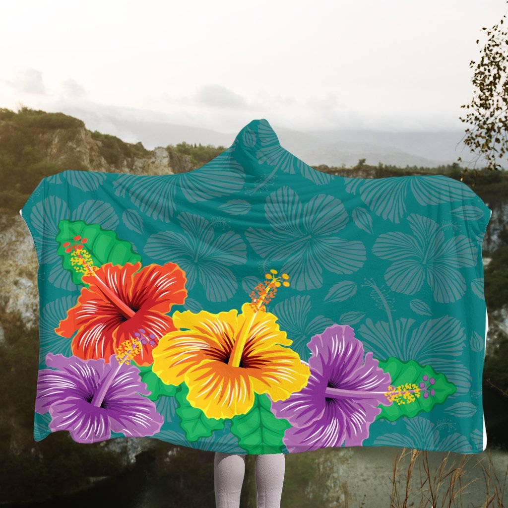 Hawaiian Colorful Hibiscus Polynesian Hooded Blanket - AH - Polynesian Pride