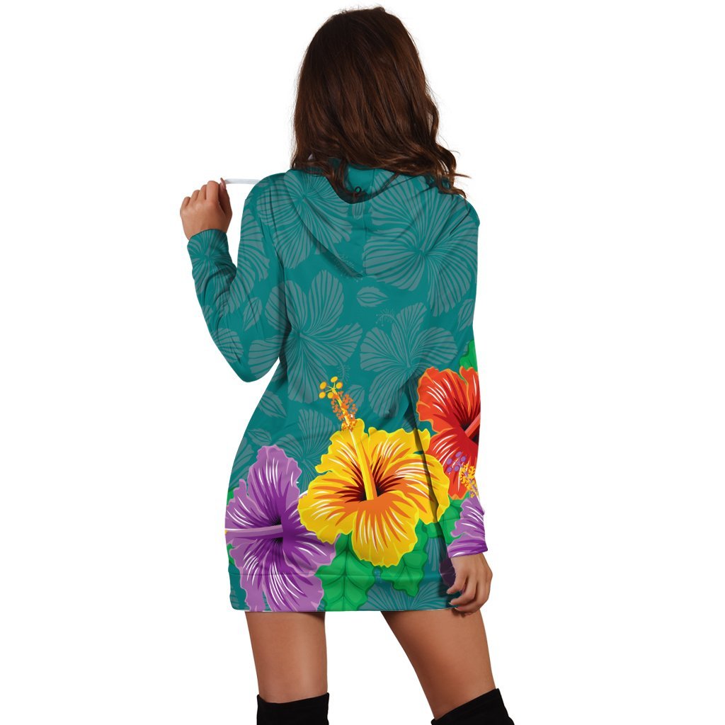Hawaiian Colorful Hibiscus Polynesian Hoodie Dress - AH - Polynesian Pride