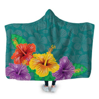 Hawaiian Colorful Hibiscus Polynesian Hooded Blanket - AH Hooded Blanket White - Polynesian Pride