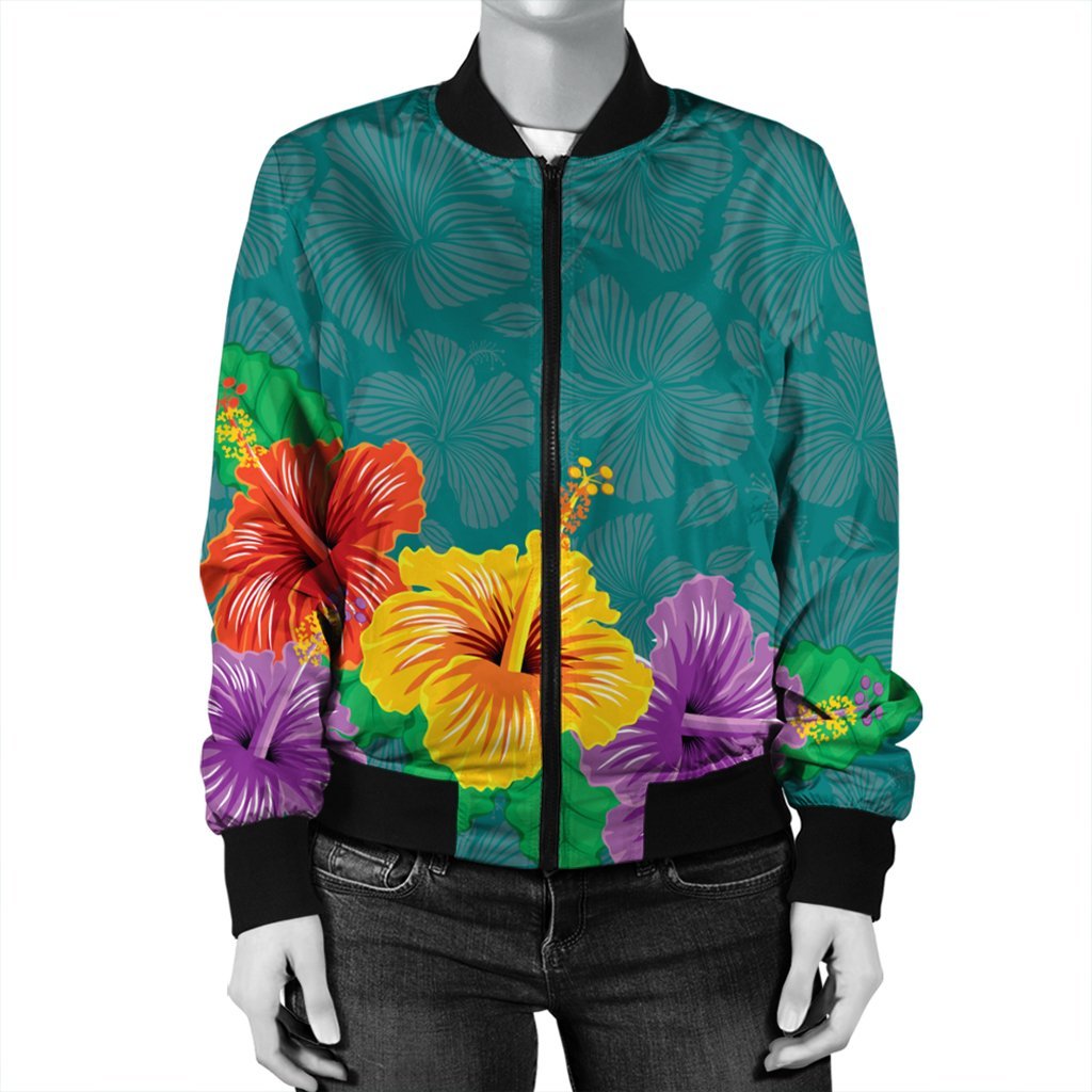 Hawaiian Colorful Hibiscus Polynesian Bomber Jacket - AH - Polynesian Pride