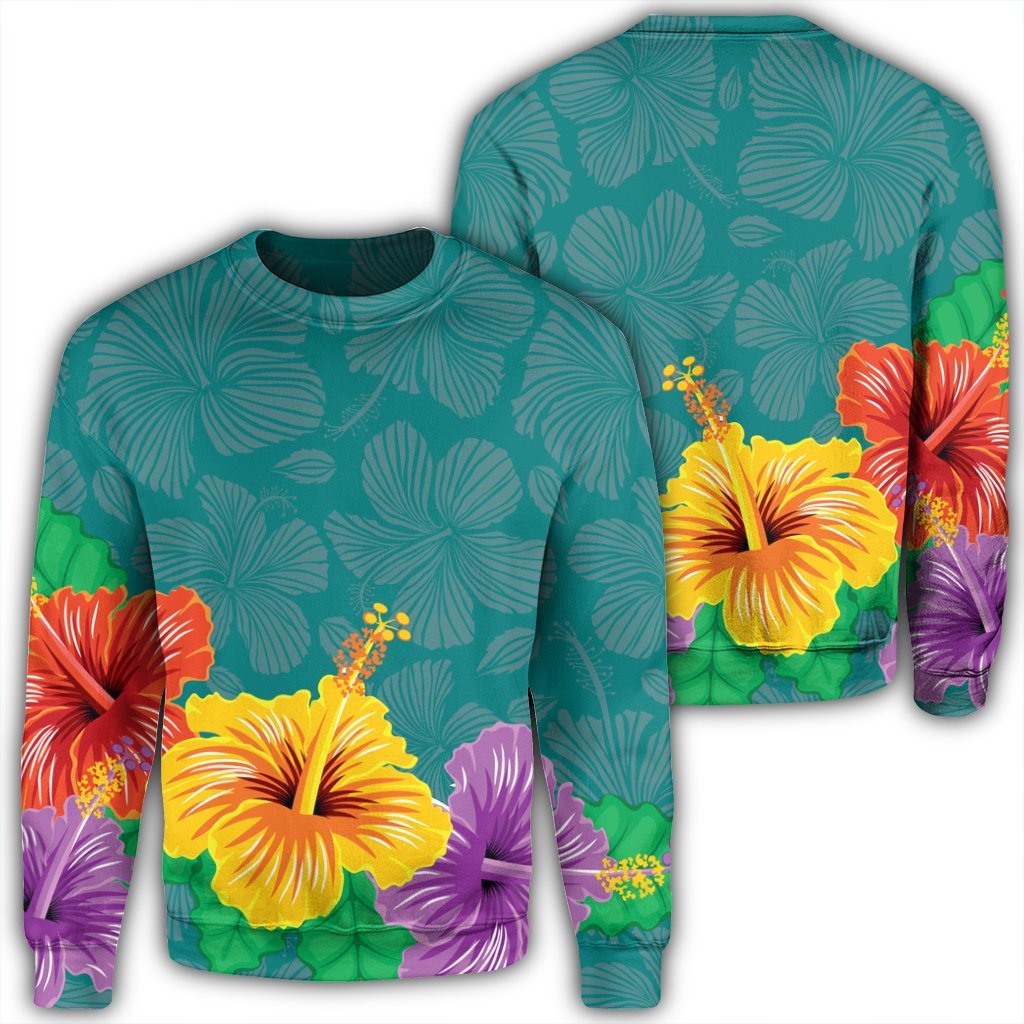 Hawaiian Colorful Hibiscus Polynesian Sweatshirt - AH Unisex Black - Polynesian Pride