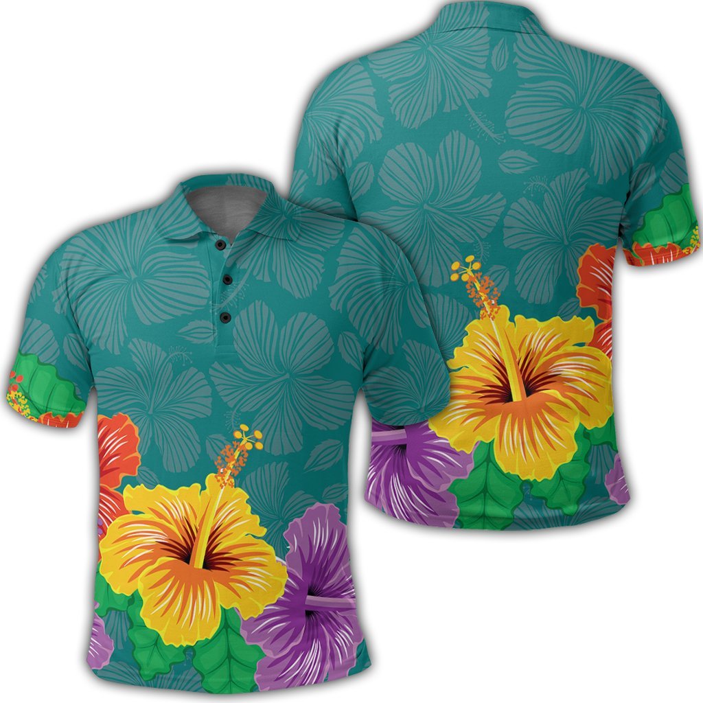 Hawaiian Colorful Hibiscus Polynesian Polo Shirt Unisex Black - Polynesian Pride