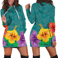Hawaiian Colorful Hibiscus Polynesian Hoodie Dress - AH Black - Polynesian Pride