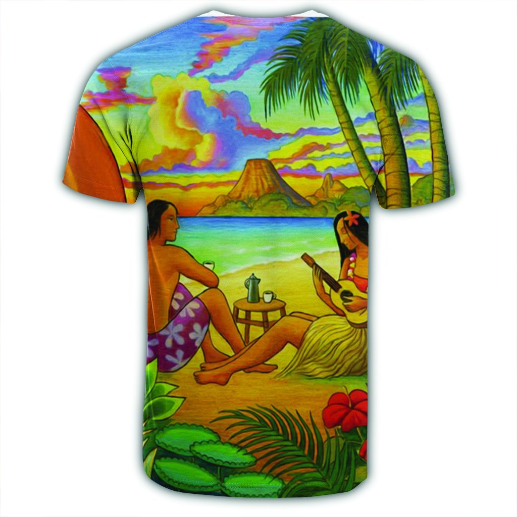 Hawaiian Couple Sing A Song On Beach Sunset T Shirt - Polynesian Pride