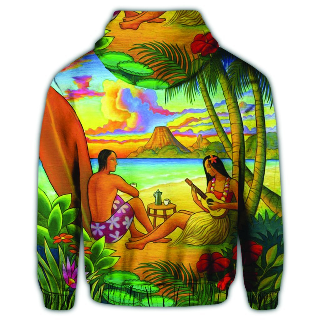 Hawaiian Couple Sing A Song On Beach Sunset Zip Hoodie - Polynesian Pride