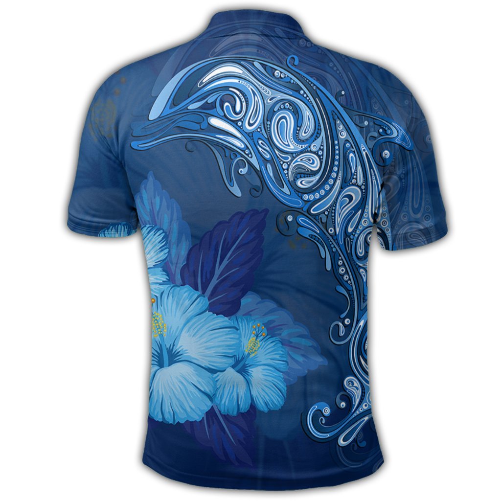Hawaiian Dolphin Hibiscus Tropic Blue Polynesian Polo Shirt - Polynesian Pride