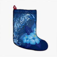 Hawaiian Dolphin Hibiscus Tropic Blue Polynesian Christmas Stocking - AH Christmas Stocking 26 X 42 cm Black - Polynesian Pride