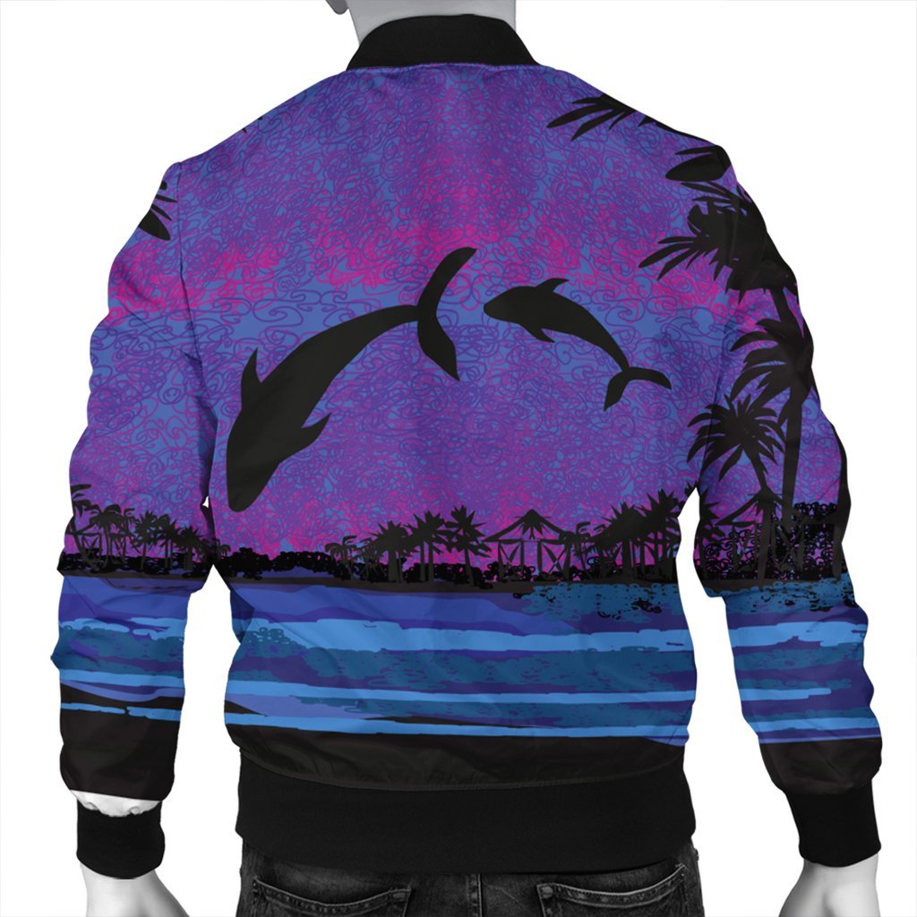 Hawaiian Dolphin In Night Polynesian Bomber Jacket - AH - Polynesian Pride