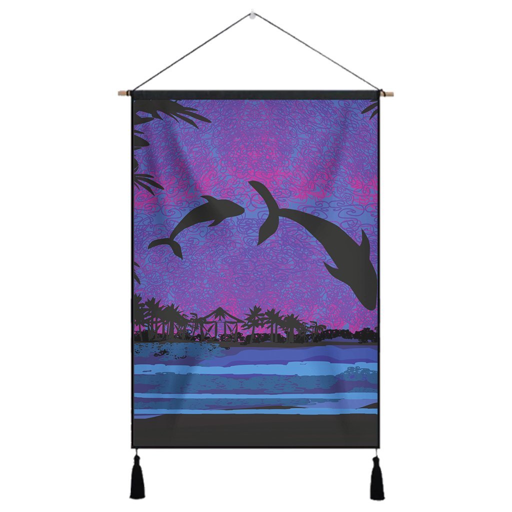 Hawaiian Dolphin In Night Polynesian Hanging Poster - AH Hanging Poster Cotton And Linen - Polynesian Pride