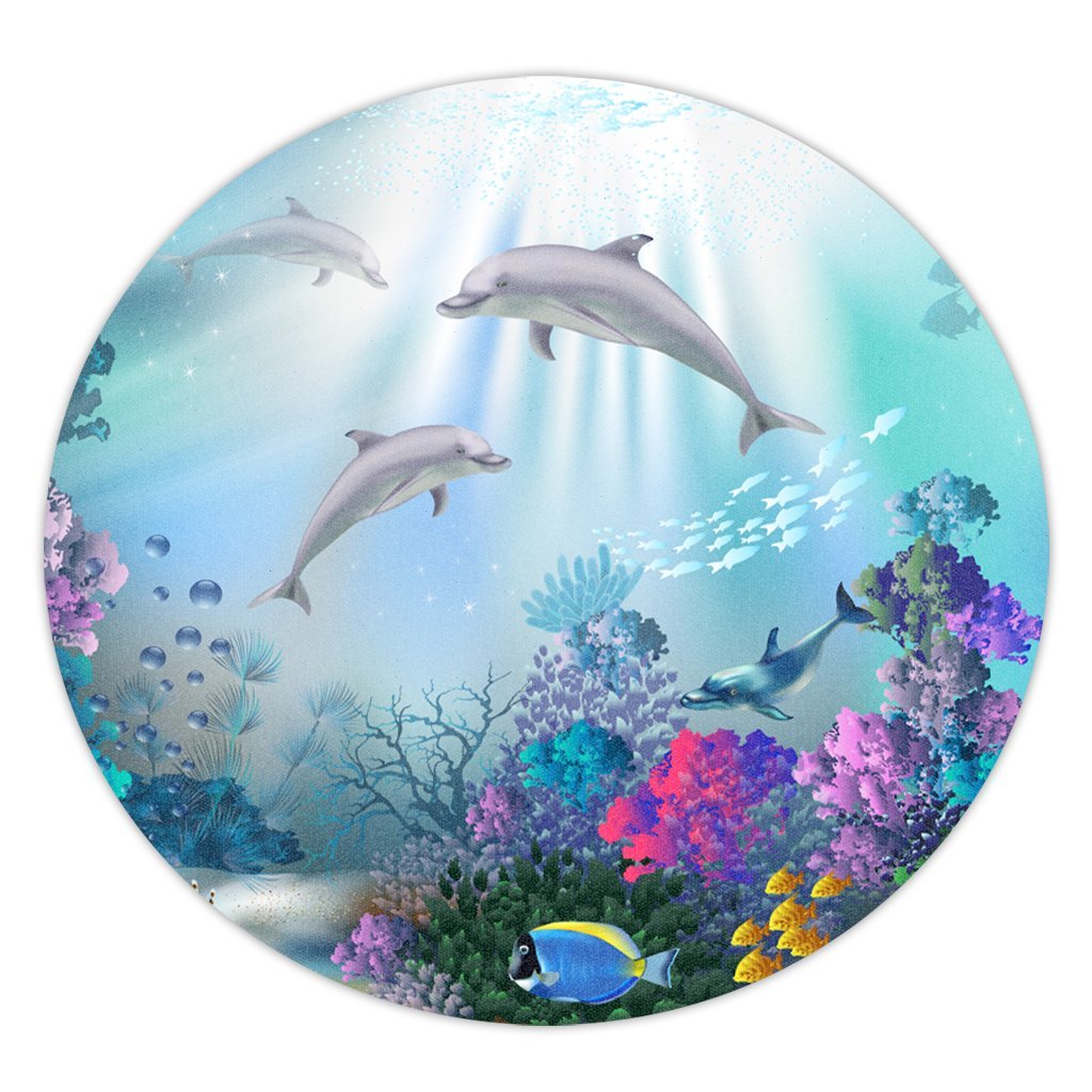 Hawaiian Dolphins Play The Ocean Polynesian Round Carpet - AH Round Carpet Luxurious Plush - Polynesian Pride