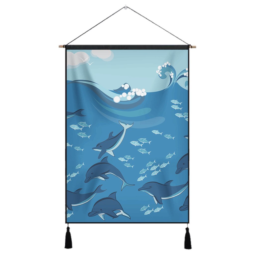 Hawaiian Dolphins Polynesian Hanging Poster - AH Hanging Poster Cotton And Linen - Polynesian Pride