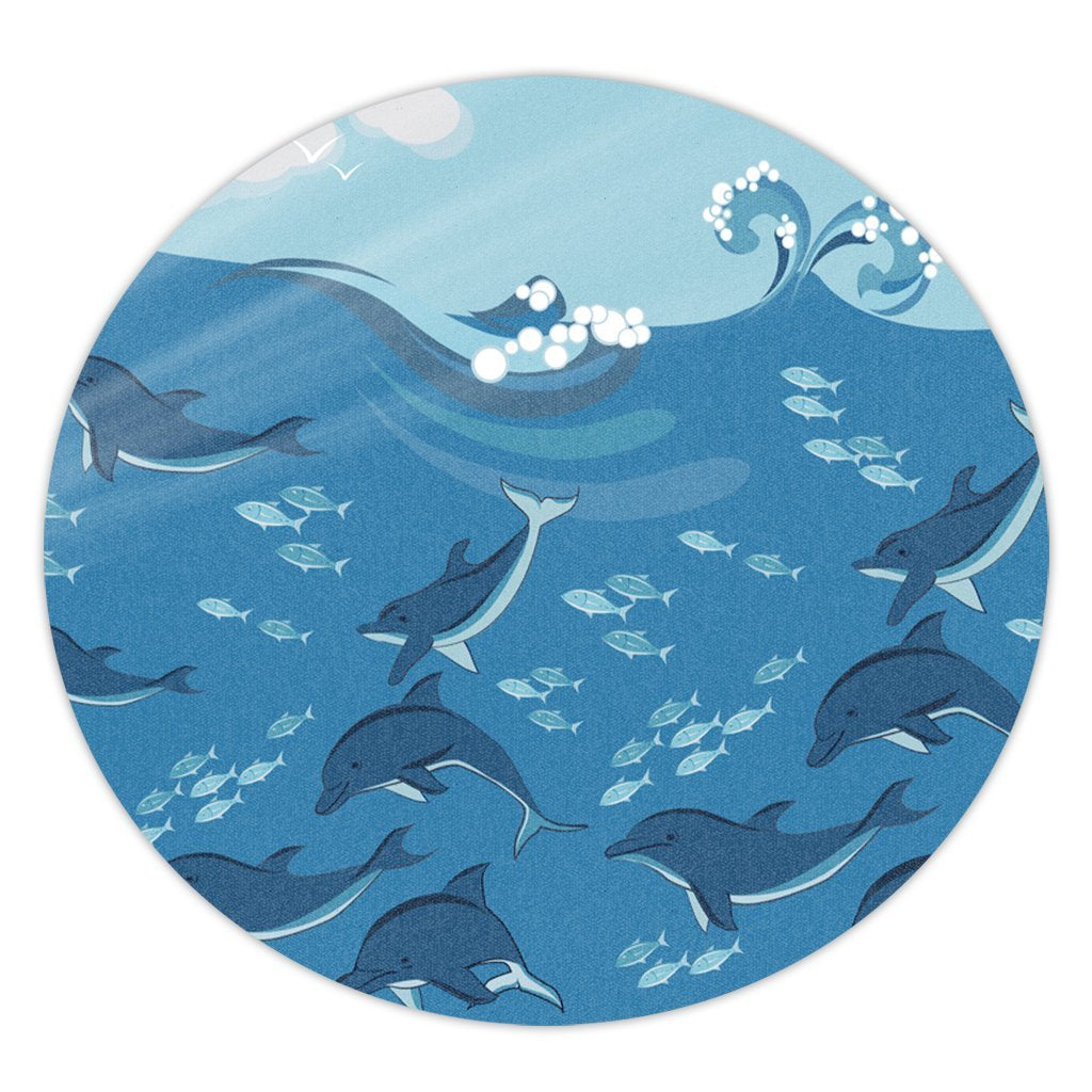 Hawaiian Dolphins Polynesian Round Carpet - AH Round Carpet Luxurious Plush - Polynesian Pride