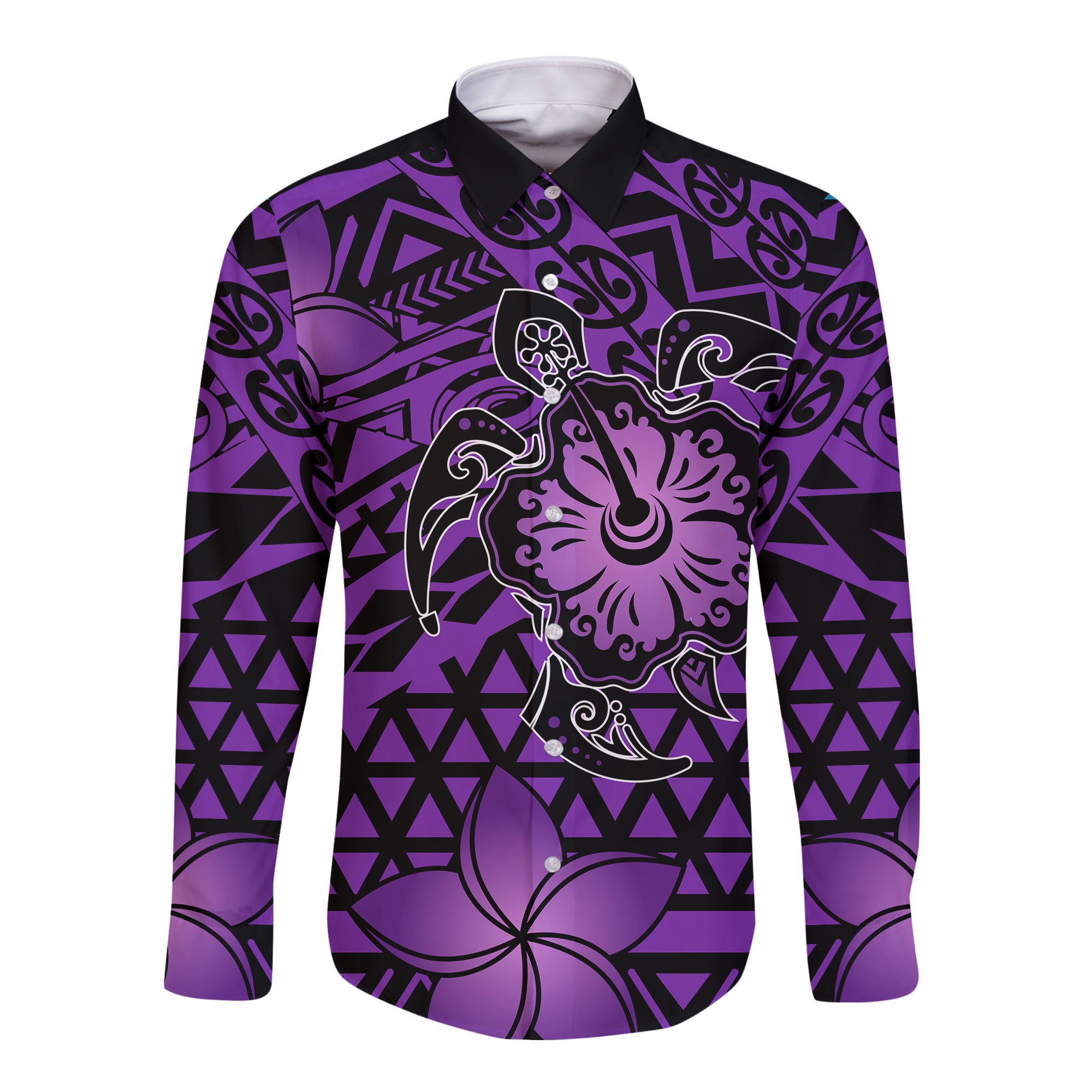 Hawaii Mix Polynesian Turtle Plumeria Nick Style Purple Hawaii Long Sleeve Button Shirt LT13