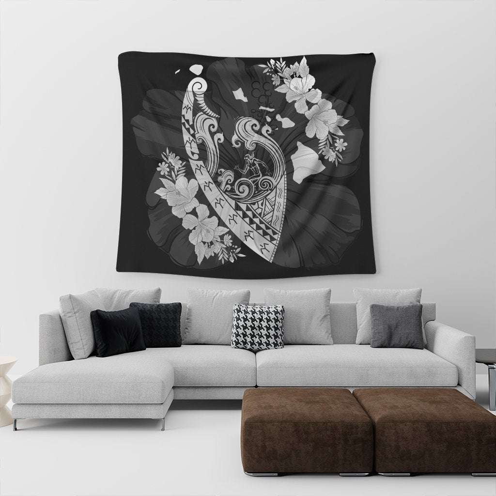 Hawaiian Fish Hook Hibiscus Banzai Surfing Polynesian Tapestry - AH - Polynesian Pride