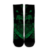 Hawaiian Fish Hook Hibiscus Banzai Surfing Polynesian Crew Socks Green - AH - Polynesian Pride