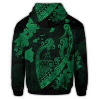 Hawaiian Fish Hook Hibiscus Banzai Surfing Polynesian Hoodie Green - Polynesian Pride