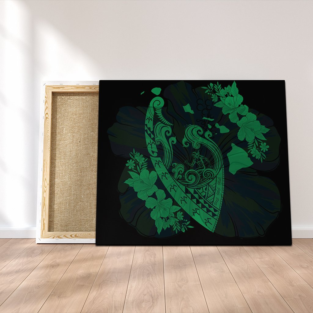 Hawaiian Fish Hook Hibiscus Banzai Surfing Polynesian Canvas Green - AH Canvas Poly-cotton - Polynesian Pride