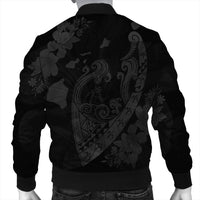 Hawaiian Fish Hook Hibiscus Banzai Surfing Polynesian Bomber Jacket Grey - AH - Polynesian Pride