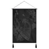 Hawaiian Fish Hook Hibiscus Banzai Surfing Polynesian Hanging Poster Grey - AH Hanging Poster Cotton And Linen - Polynesian Pride