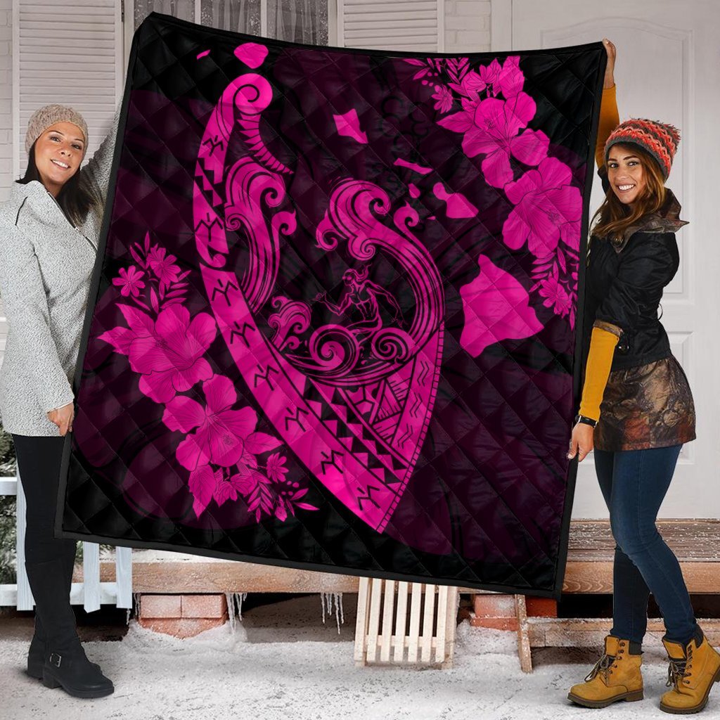 Hawaiian Fish Hook Hibiscus Banzai Surfing Polynesian Premium Quilts Pink - AH - Polynesian Pride