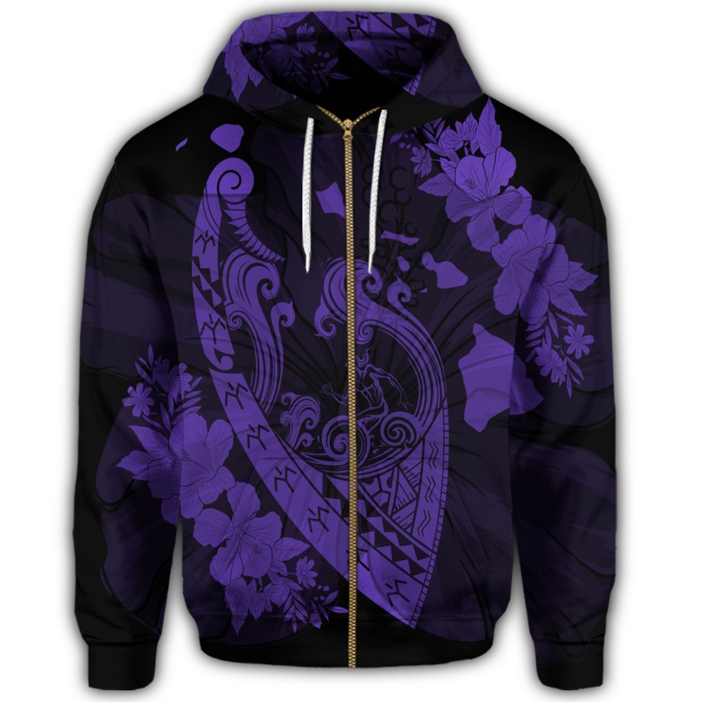 Hawaiian Fish Hook Hibiscus Banzai Surfing Polynesian Zip Hoodie Purple - Polynesian Pride