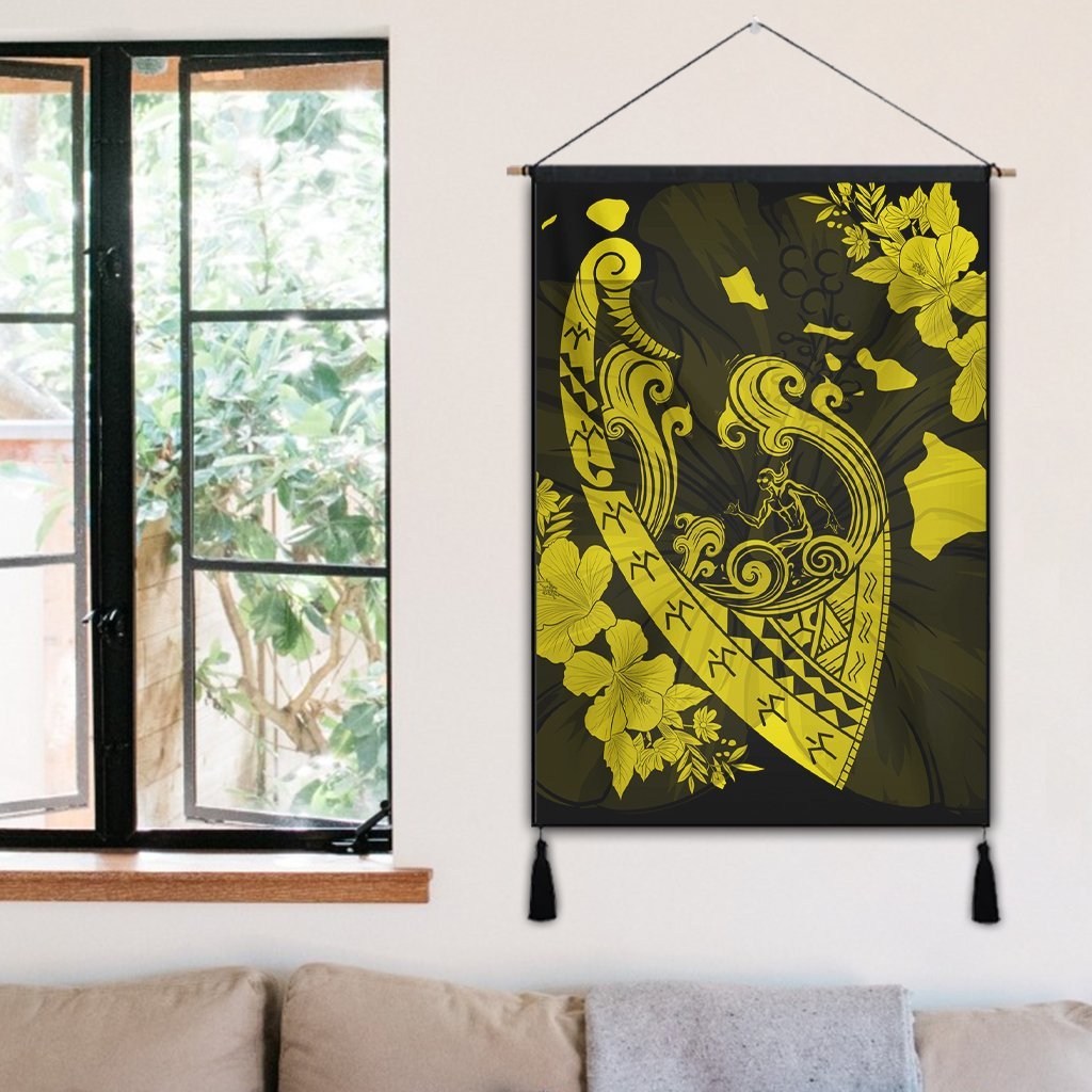 Hawaiian Fish Hook Hibiscus Banzai Surfing Polynesian Hanging Poster Yellow - AH - Polynesian Pride