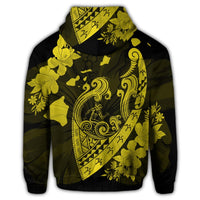 Hawaiian Fish Hook Hibiscus Banzai Surfing Polynesian Zip Hoodie Yellow - Polynesian Pride