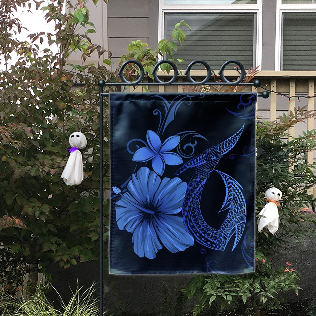 Hawaiian Fish Hook Hibiscus Plumeria Polynesian Flag - Blue - AH - Polynesian Pride