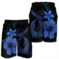 Hawaiian Fish Hook Hibiscus Plumeria Polynesian Men's Shorts - Blue - AH - Polynesian Pride