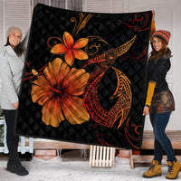 Hawaiian Fish Hook Hibiscus Plumeria Polynesian Premium Quilts - Orange - AH - Polynesian Pride
