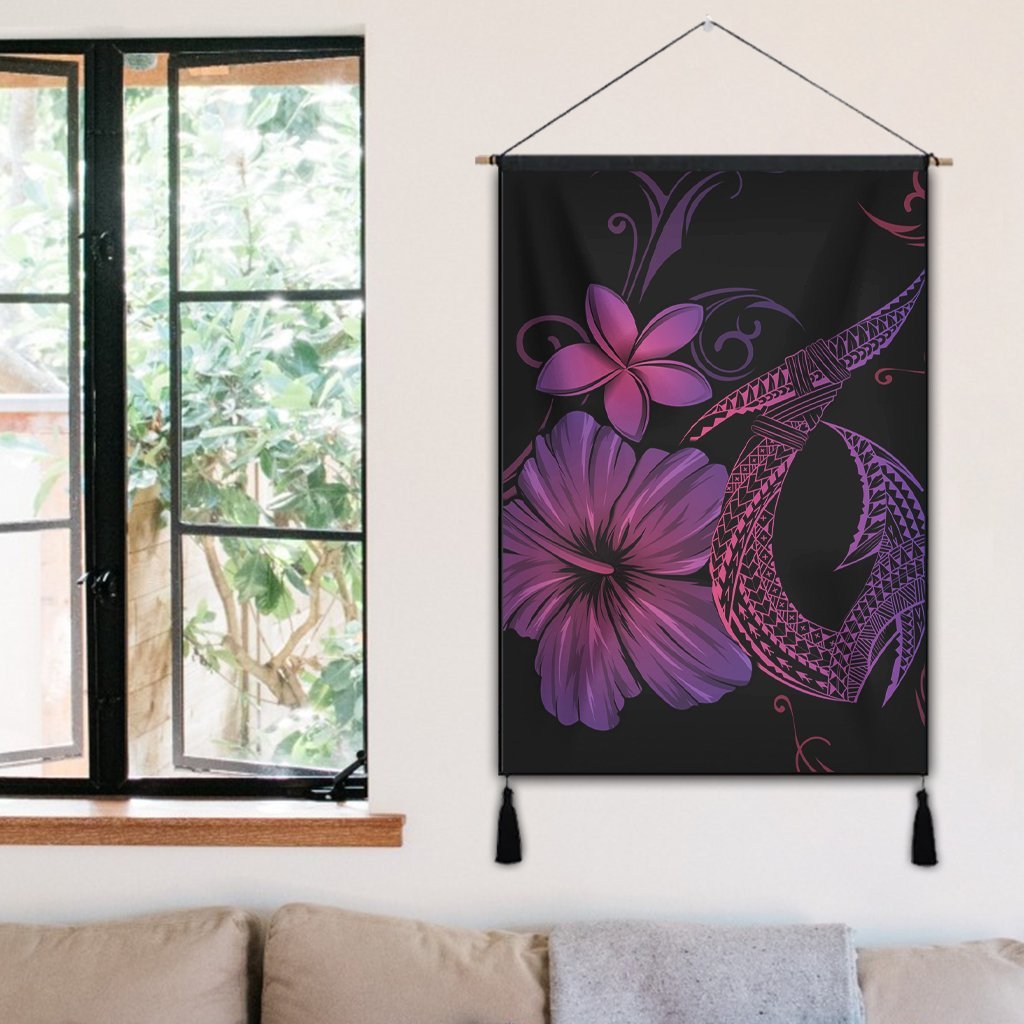 Hawaiian Fish Hook Hibiscus Plumeria Polynesian Hanging Poster - Pink - AH - Polynesian Pride