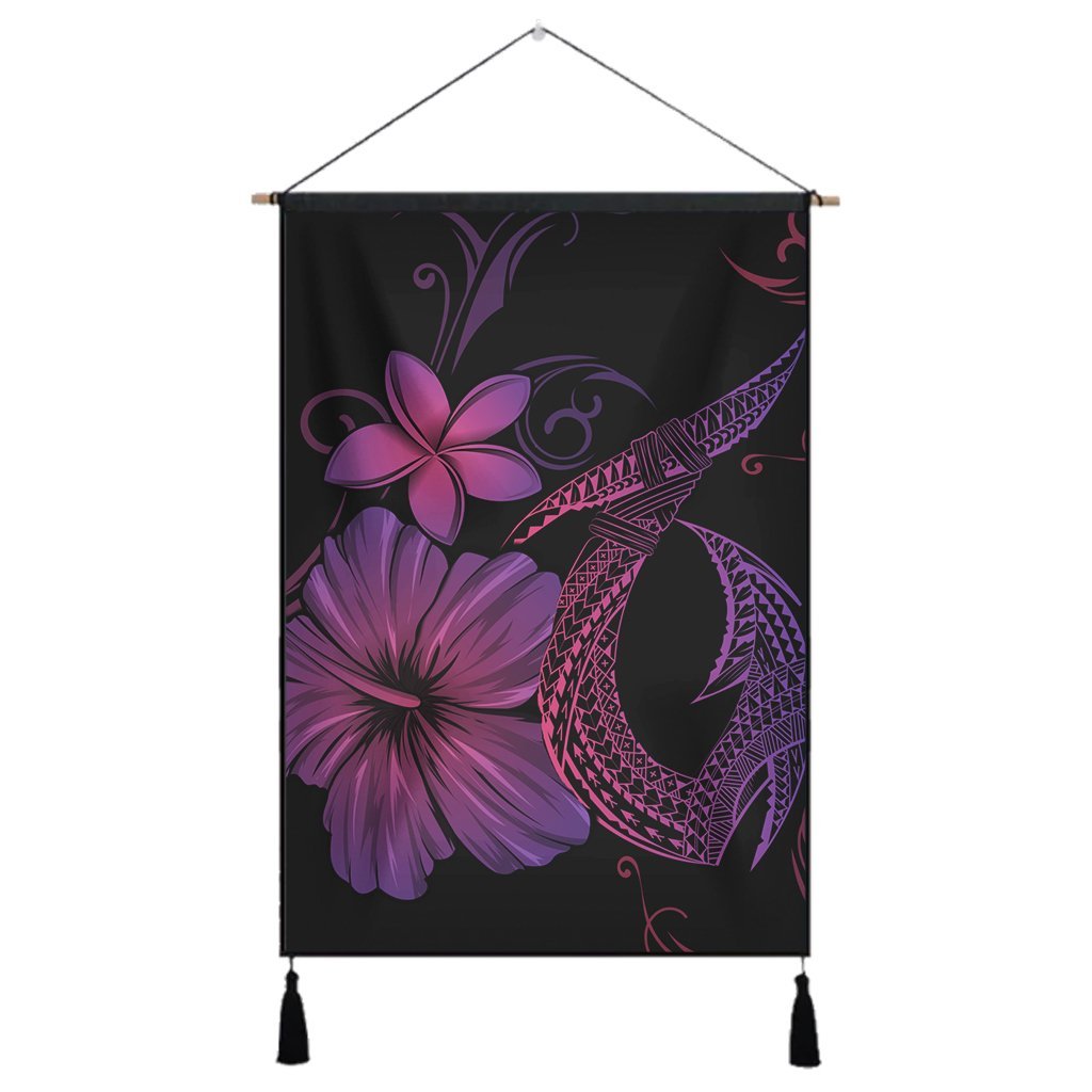 Hawaiian Fish Hook Hibiscus Plumeria Polynesian Hanging Poster - Pink - AH Hanging Poster Cotton And Linen - Polynesian Pride