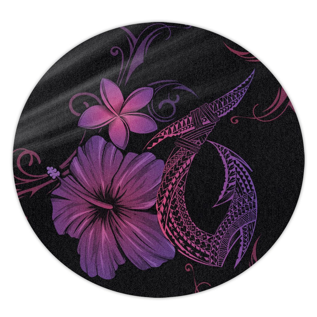 Hawaiian Fish Hook Hibiscus Plumeria Polynesian Round Carpet - Pink - AH Round Carpet Luxurious Plush - Polynesian Pride