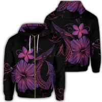 Hawaiian Fish Hook Hibiscus Plumeria Polynesian Zip Hoodie Pink Unisex Art - Polynesian Pride